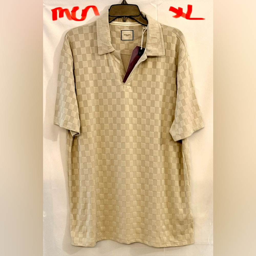 Brave Soul Cream Checkered Polo Shirt